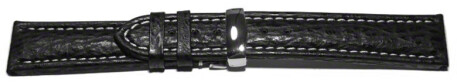Kippfaltschließe - Uhrenarmband - echt Hai - schwarz - 18,20,22,24 mm