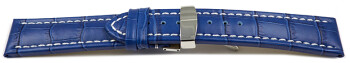 Uhrenarmband Kippfaltschließe Leder Kroko blau 18mm 20mm 22mm 24mm