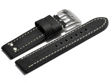 Uhrenarmband - extra stark - Leder - Vintage - 2 Nieten - schwarz 22mm