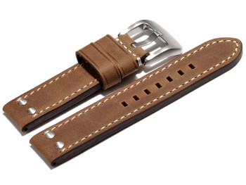 Uhrenarmband - extra stark - Leder - Vintage - 2 Nieten - hellbraun 20mm