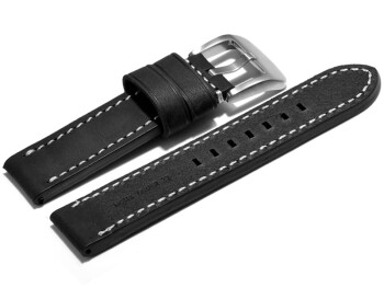 Uhrenarmband - extra stark - Leder - Vintage - schwarz 24mm