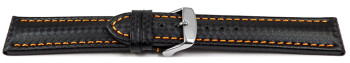 Uhrenarmband - Leder - Carbon Prägung - schwarz - orange Naht