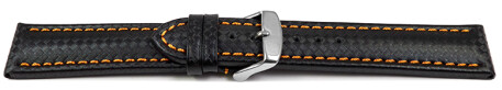 Uhrenarmband Leder Carbon Prägung schwarz orange Naht 24mm Gold