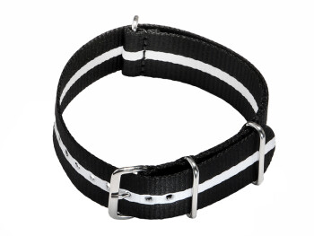 Uhrenarmband - Nylon - Nato - schwarz - weißer Mittelstreifen 18mm