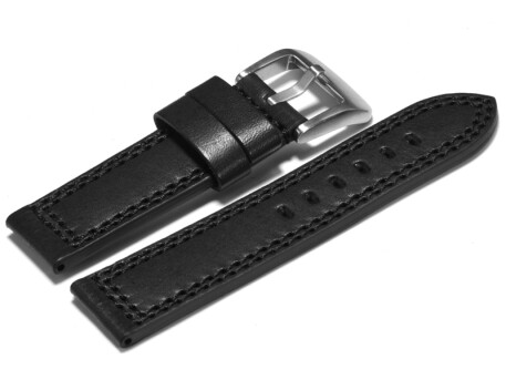 Uhrenarmband Leder Doppelnaht schwarz 20mm 22mm 24mm