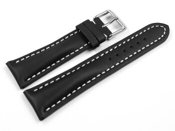 Uhrenarmband - Leder - stark gepolstert - glatt - schwarz - 22/18mm Stahl