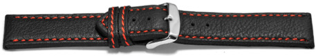 Uhrenarmband - Leder - schwarz - rote Naht - 18mm Stahl