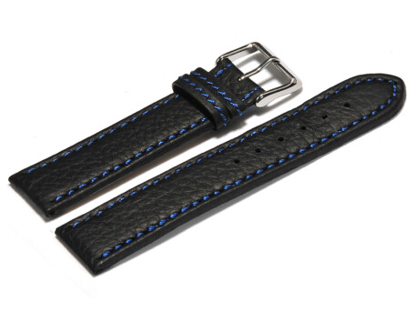 Uhrenarmband Leder schwarz blaue Naht 18mm 20mm 22mm 24mm