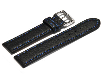 Uhrenarmband - Leder - schwarz - blaue Naht - 18mm Stahl
