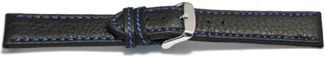Uhrenarmband - Leder - schwarz - blaue Naht - 20mm Stahl