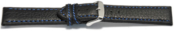Uhrenarmband - Leder - schwarz - blaue Naht - 22mm Stahl