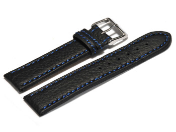 Uhrenarmband - Leder - schwarz - blaue Naht - 22mm Stahl