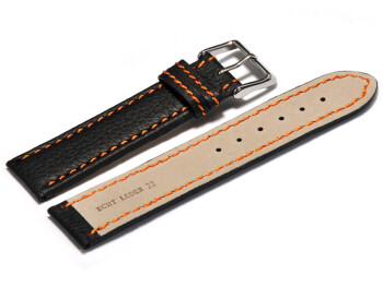 Uhrenarmband - Leder - schwarz - orange Naht - 18mm Stahl