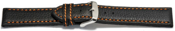 Uhrenarmband - Leder - schwarz - orange Naht - 20mm Stahl