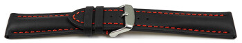 Uhrenarmband - Leder - stark gepolstert - glatt schwarz - rote Naht 18mm Stahl