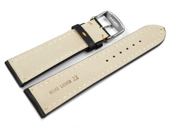 Uhrenarmband - Leder - stark gepolstert - glatt schwarz - orange Naht 20mm Stahl