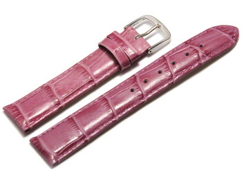Uhrenarmband - echt Leder - Kroko Prägung - himbeerfarben - 20mm Stahl