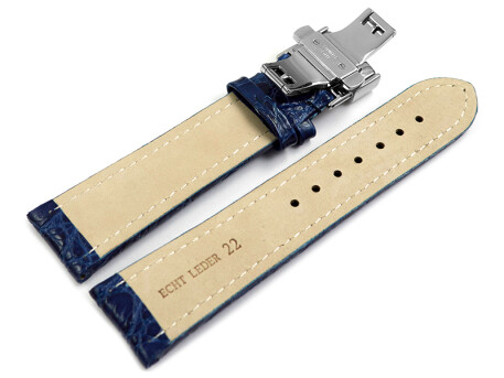 Uhrenarmband mit Butterfly Schließe echt Leder African blau 18mm 20mm 22mm 24mm