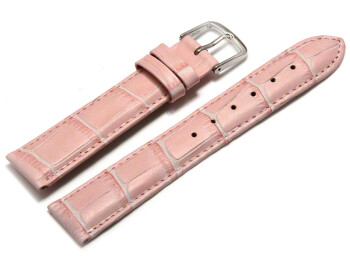 Uhrenarmband - echt Leder - Kroko Prägung - rosa 16mm Stahl