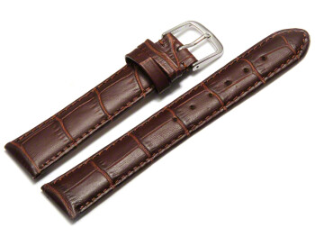 Uhrenarmband - echt Leder - Kroko Prägung - dunkelbraun 8mm Stahl