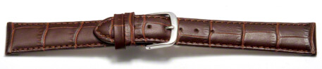 Uhrenarmband - echt Leder - Kroko Prägung - dunkelbraun 20mm Stahl