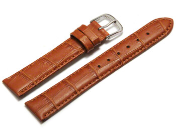 Uhrenarmband - echt Leder - Kroko Prägung - hellbraun 14mm Stahl