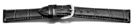 Uhrenarmband - echt Leder - Kroko Prägung - schwarz 10mm Stahl