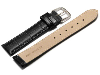 Uhrenarmband - echt Leder - Kroko Prägung - schwarz 12mm Stahl