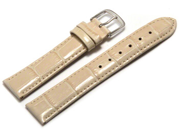 Uhrenarmband - echt Leder - Kroko Prägung - creme 18mm Gold