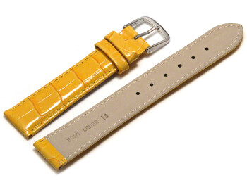 Uhrenarmband - echt Leder - Kroko Prägung - gelb 12mm Stahl