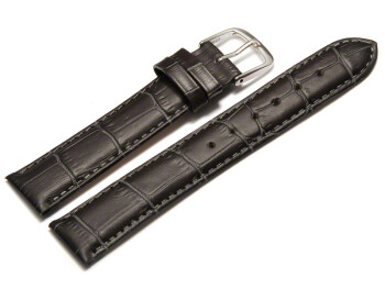 Uhrenarmband - echt Leder - Kroko Prägung - dunkelgrau 16mm Stahl