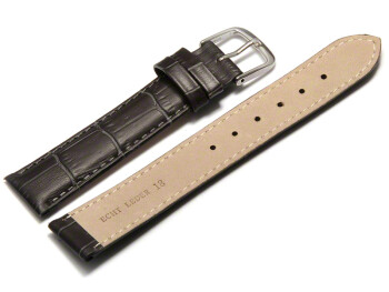 Uhrenarmband - echt Leder - Kroko Prägung - dunkelgrau 22mm Stahl