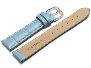 Uhrenarmband - echt Leder - Kroko Prägung - hellblau 18mm Gold