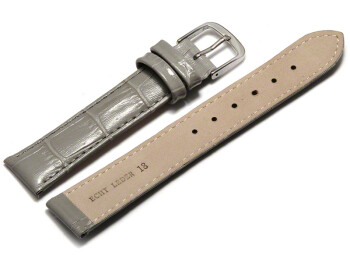 Uhrenarmband - echt Leder - Kroko Prägung - hellgrau 16mm Stahl