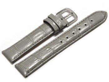 Uhrenarmband - echt Leder - Kroko Prägung - hellgrau 18mm Stahl