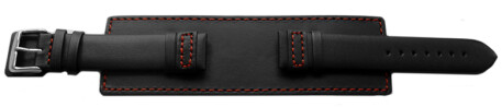 Uhrenarmband - Leder - Voll-Unterlage - schwarz / rote Naht 20mm Stahl
