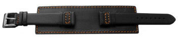 Uhrenarmband - Leder - Voll-Unterlage - schwarz / orange Naht