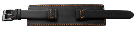 Uhrenarmband Leder schwarz Unterlage orange Naht 18mm Stahl