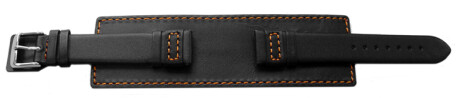 Uhrenarmband - Leder - Voll-Unterlage - schwarz / orange Naht 18mm Stahl