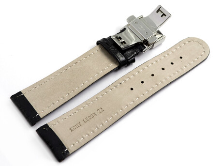 Uhrenband mit Butterfly gepolstert Bark schwarz 18mm 20mm 22mm 24mm