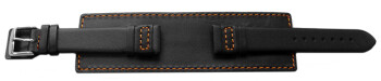 Uhrenarmband - Leder - Voll-Unterlage - schwarz / orange Naht 20mm Gold