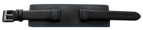 Uhrenarmband - Leder - Voll-Unterlage - schwarz / blaue Naht