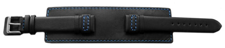 Uhrenarmband - Leder - Voll-Unterlage - schwarz / blaue Naht 18mm Stahl