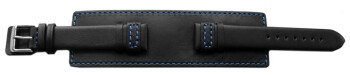 Uhrenarmband - Leder - Voll-Unterlage - schwarz / blaue Naht 20mm Stahl