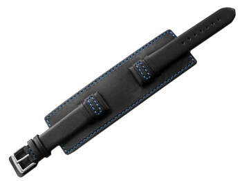 Uhrenarmband - Leder - Voll-Unterlage - schwarz / blaue Naht 22mm Stahl