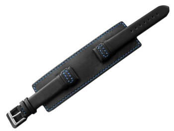 Uhrenarmband Leder schwarz Unterlage blaue Naht 24mm Gold