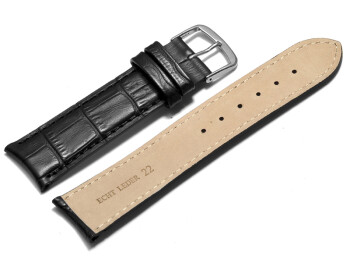 Uhrenarmband - Rundanstoß - leicht gepolstert - Kroko - schwarz 22mm Stahl