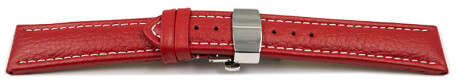 Uhrenarmband mit Butterfly gepolstert genarbt rot 18mm 20mm 22mm 24mm 26mm 28mm