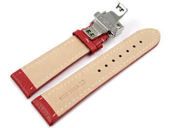Uhrenarmband mit Butterfly gepolstert genarbt rot 18mm 20mm 22mm 24mm 26mm 28mm