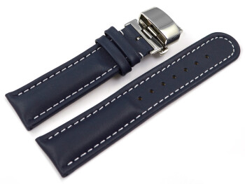 Uhrenarmband mit Butterfly Schließe Leder glatt dunkelblau 18mm 20mm 22mm 24mm